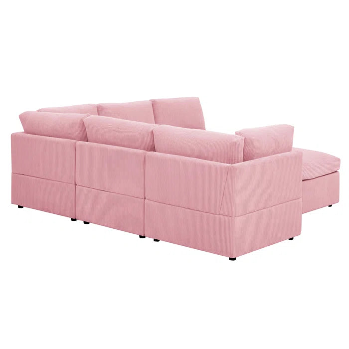 U-Shape Sofa: 6 - Piece Corduroy Sectional blends modern style with plush comfort(Pink Corduroy)