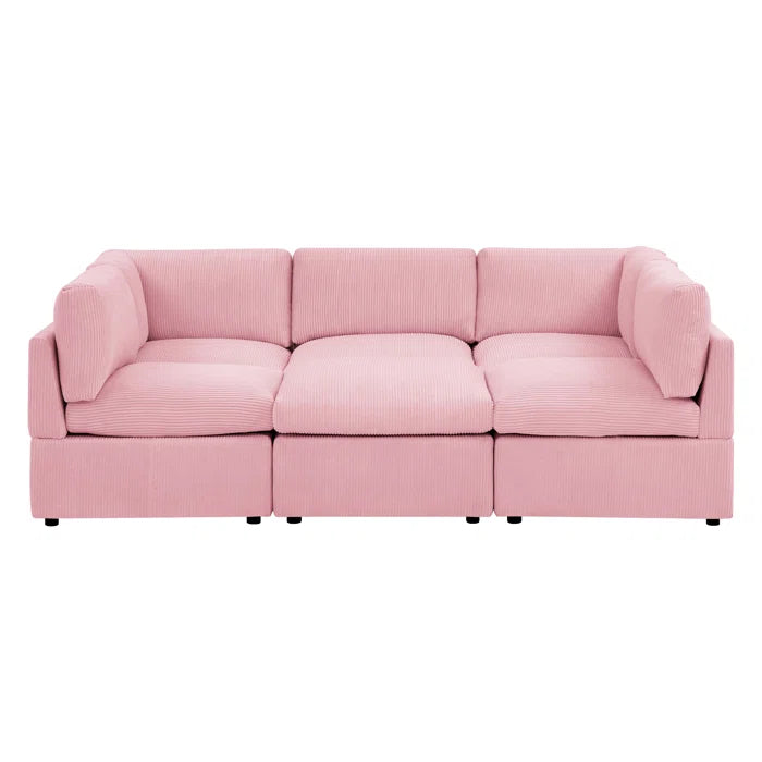 U-Shape Sofa: 6 - Piece Corduroy Sectional blends modern style with plush comfort(Pink Corduroy)