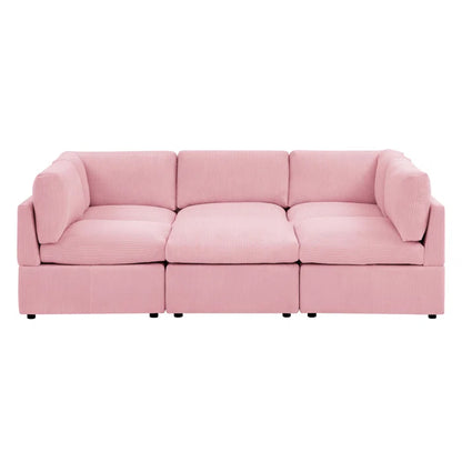 U-Shape Sofa: 6 - Piece Corduroy Sectional blends modern style with plush comfort(Pink Corduroy)