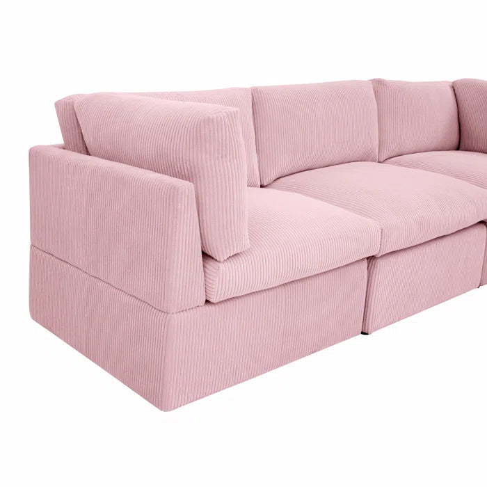U-Shape Sofa: 6 - Piece Corduroy Sectional blends modern style with plush comfort(Pink Corduroy)