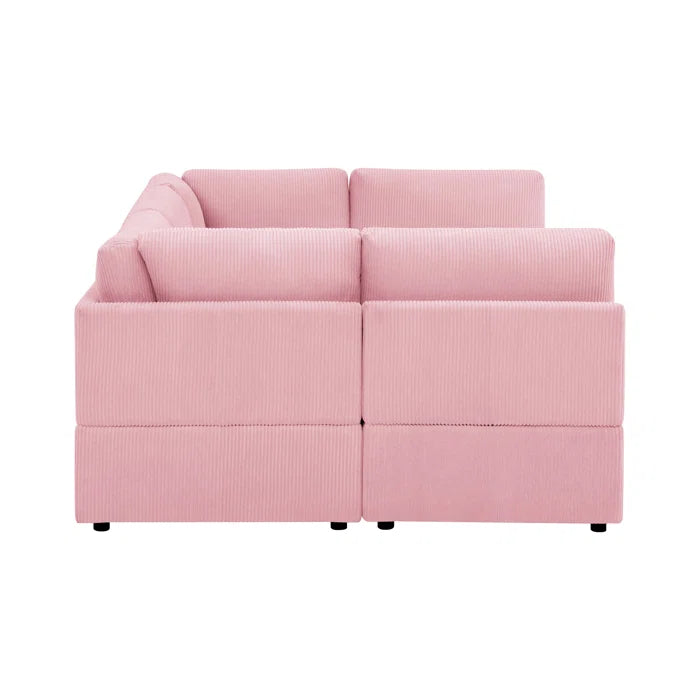 U-Shape Sofa: 6 - Piece Corduroy Sectional blends modern style with plush comfort(Pink Corduroy)