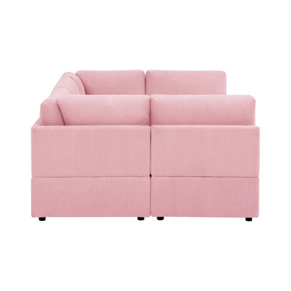 U-Shape Sofa: 6 - Piece Corduroy Sectional blends modern style with plush comfort(Pink Corduroy)