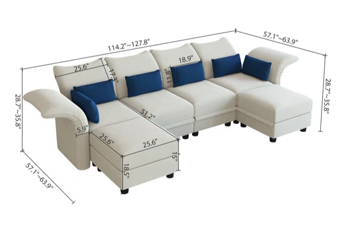 U-Shape Sectional Sofa: 102'' 6 - Piece Upholstered Sectional With Storage(Beige Velvet)