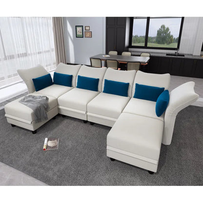 U-Shape Sectional Sofa: 102'' 6 - Piece Upholstered Sectional With Storage(Beige Velvet)