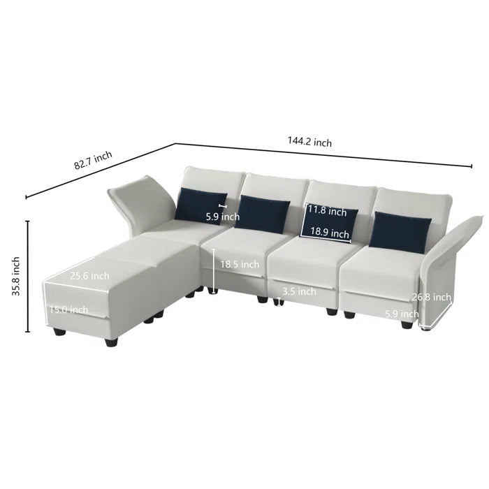 U-Shape Sectional Sofa: 102'' 6 - Piece Upholstered Sectional With Storage(Beige Velvet)