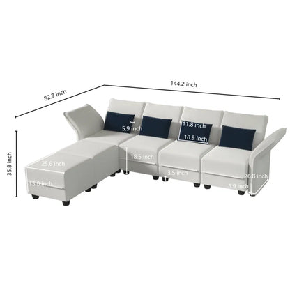 U-Shape Sectional Sofa: 102'' 6 - Piece Upholstered Sectional With Storage(Beige Velvet)
