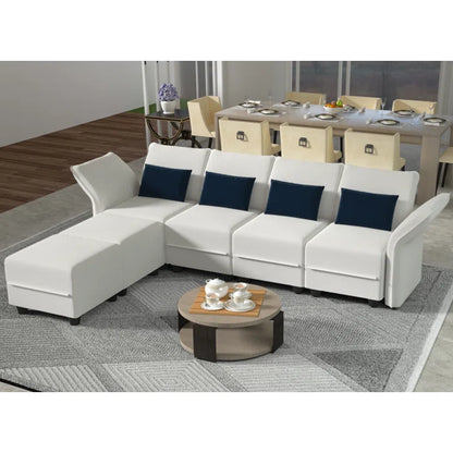 U-Shape Sectional Sofa: 102'' 6 - Piece Upholstered Sectional With Storage(Beige Velvet)