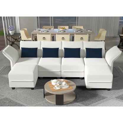U-Shape Sectional Sofa: 102'' 6 - Piece Upholstered Sectional With Storage(Beige Velvet)