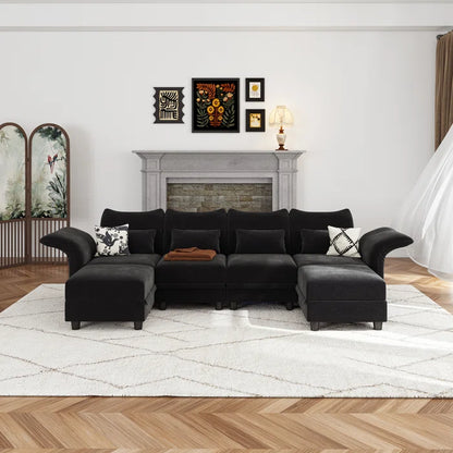 U-Shape Sectional Sofa: 102'' 6 - Piece Upholstered Sectional With Storage(Black Chenille)