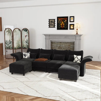 U-Shape Sectional Sofa: 102'' 6 - Piece Upholstered Sectional With Storage(Black Chenille)