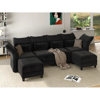 U-Shape Sectional Sofa: 102'' 6 - Piece Upholstered Sectional With Storage(Black Chenille)