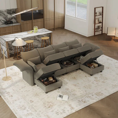 U-Shape Sectional Sofa: 102'' 6 - Piece Upholstered Sectional With Storage(Brown Chenille)