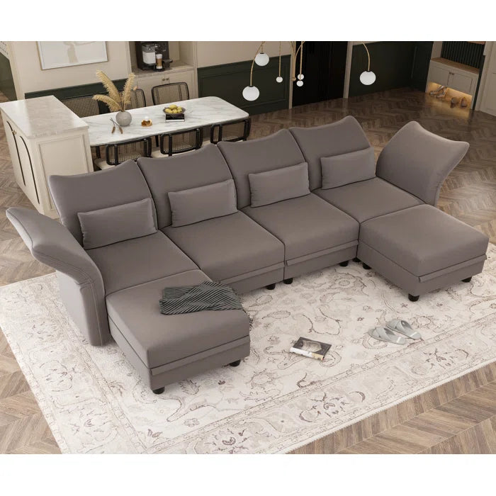 U-Shape Sectional Sofa: 102'' 6 - Piece Upholstered Sectional With Storage(Brown Chenille)