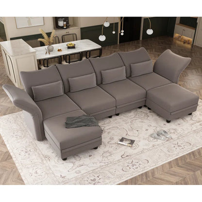 U-Shape Sectional Sofa: 102'' 6 - Piece Upholstered Sectional With Storage(Brown Chenille)
