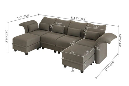 U-Shape Sectional Sofa: 102'' 6 - Piece Upholstered Sectional With Storage(Brown Chenille)