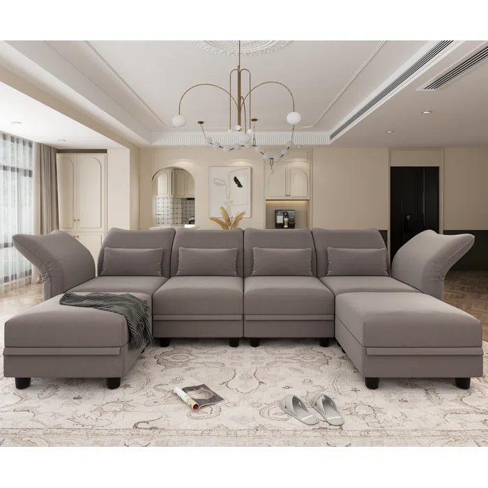 U-Shape Sectional Sofa: 102'' 6 - Piece Upholstered Sectional With Storage(Brown Chenille)