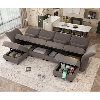 U-Shape Sectional Sofa: 102'' 6 - Piece Upholstered Sectional With Storage(Brown Chenille)