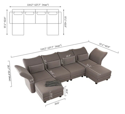 U-Shape Sectional Sofa: 102'' 6 - Piece Upholstered Sectional With Storage(Brown Chenille)