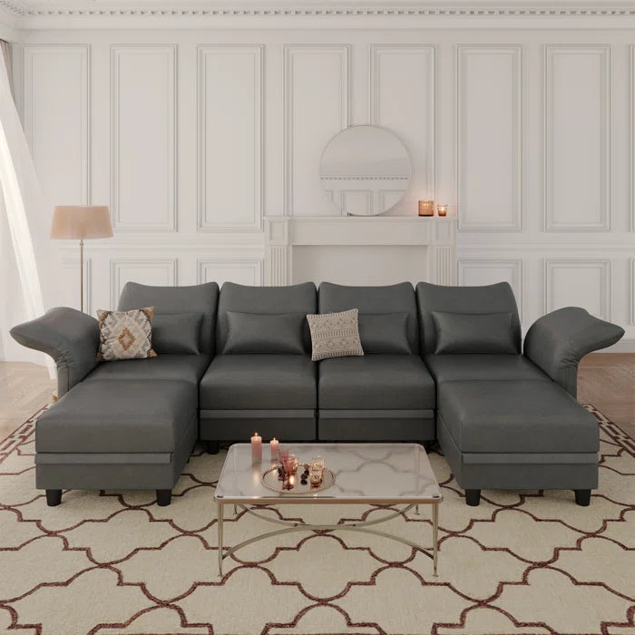 U-Shape Sectional Sofa: 102'' 6 - Piece Upholstered Sectional With Storage(Dark Gray Polyester)