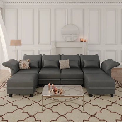 U-Shape Sectional Sofa: 102'' 6 - Piece Upholstered Sectional With Storage(Dark Gray Polyester)