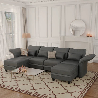 U-Shape Sectional Sofa: 102'' 6 - Piece Upholstered Sectional With Storage(Dark Gray Polyester)