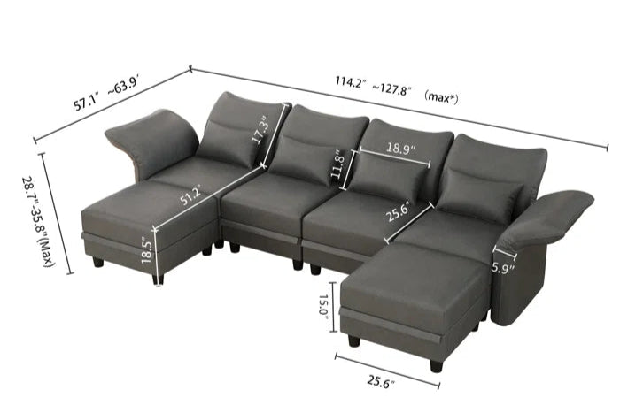 U-Shape Sectional Sofa: 102'' 6 - Piece Upholstered Sectional With Storage(Dark Gray Polyester)