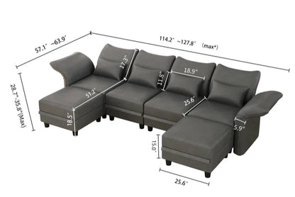 U-Shape Sectional Sofa: 102'' 6 - Piece Upholstered Sectional With Storage(Dark Gray Polyester)