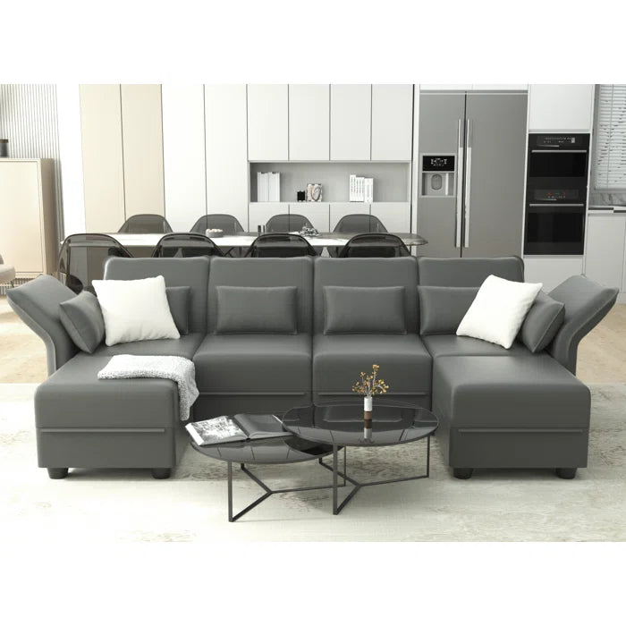 U-Shape Sectional Sofa: 102'' 6 - Piece Upholstered Sectional With Storage(Dark Gray Technical Fabric)