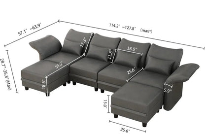 U-Shape Sectional Sofa: 102'' 6 - Piece Upholstered Sectional With Storage(Dark Gray Technical Fabric)