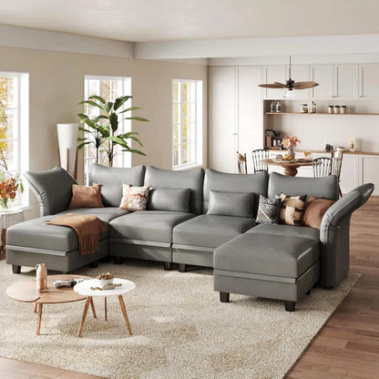 U-Shape Sectional Sofa: 102'' 6 - Piece Upholstered Sectional With Storage(Dark Gray Technical Fabric)