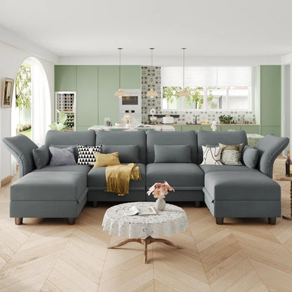 THE CASA ORO® U-Shape Sectional Sofa: 102'' 6 - Piece Upholstered Sectional With Storage(Gray Chenille)