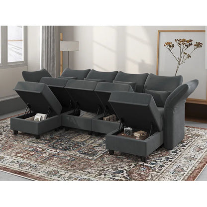 THE CASA ORO® U-Shape Sectional Sofa: 102'' 6 - Piece Upholstered Sectional With Storage(Gray Chenille)