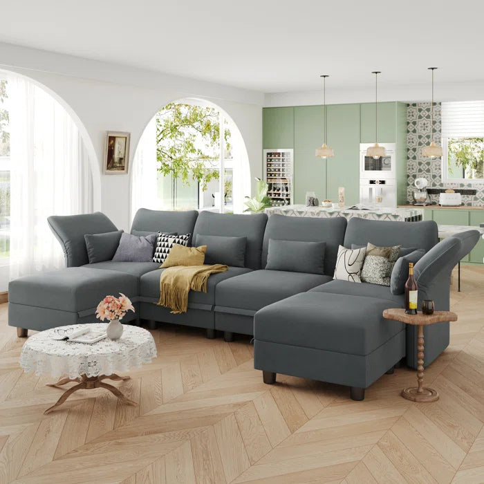 THE CASA ORO® U-Shape Sectional Sofa: 102'' 6 - Piece Upholstered Sectional With Storage(Gray Chenille)