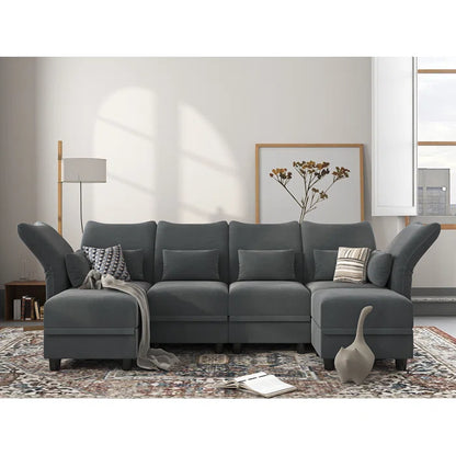 THE CASA ORO® U-Shape Sectional Sofa: 102'' 6 - Piece Upholstered Sectional With Storage(Gray Chenille)