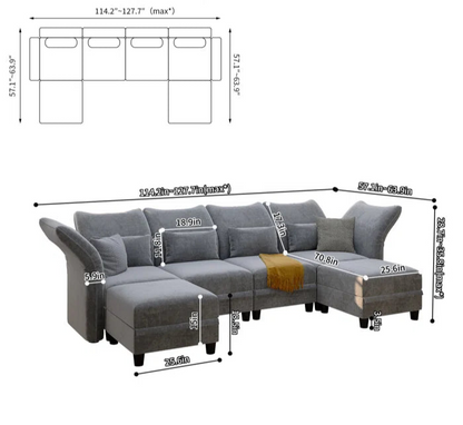 U-Shape Sectional Sofa: 102'' 6 - Piece Upholstered Sectional With Storage(Light Gray Chenille)