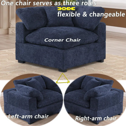 7 Seater Sofa: 7- Piece Comfy Reversible Corner Sectional Sofa Couch With Ottoman(Dark Blue)