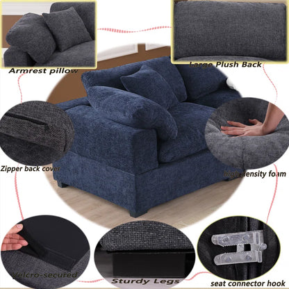 7 Seater Sofa: 7- Piece Comfy Reversible Corner Sectional Sofa Couch With Ottoman(Dark Blue)