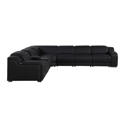 L-Shape Sectional Sofa: 7 - Piece Top Italian Grain Leather Power Reclining Sectional(Black Genuine Leather)
