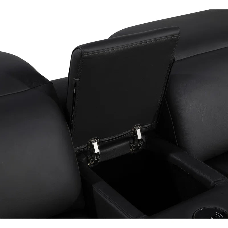 L-Shape Sectional Sofa: 7 - Piece Top Italian Grain Leather Power Reclining Sectional(Black Genuine Leather)