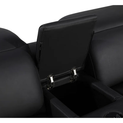 L-Shape Sectional Sofa: 7 - Piece Top Italian Grain Leather Power Reclining Sectional(Black Genuine Leather)