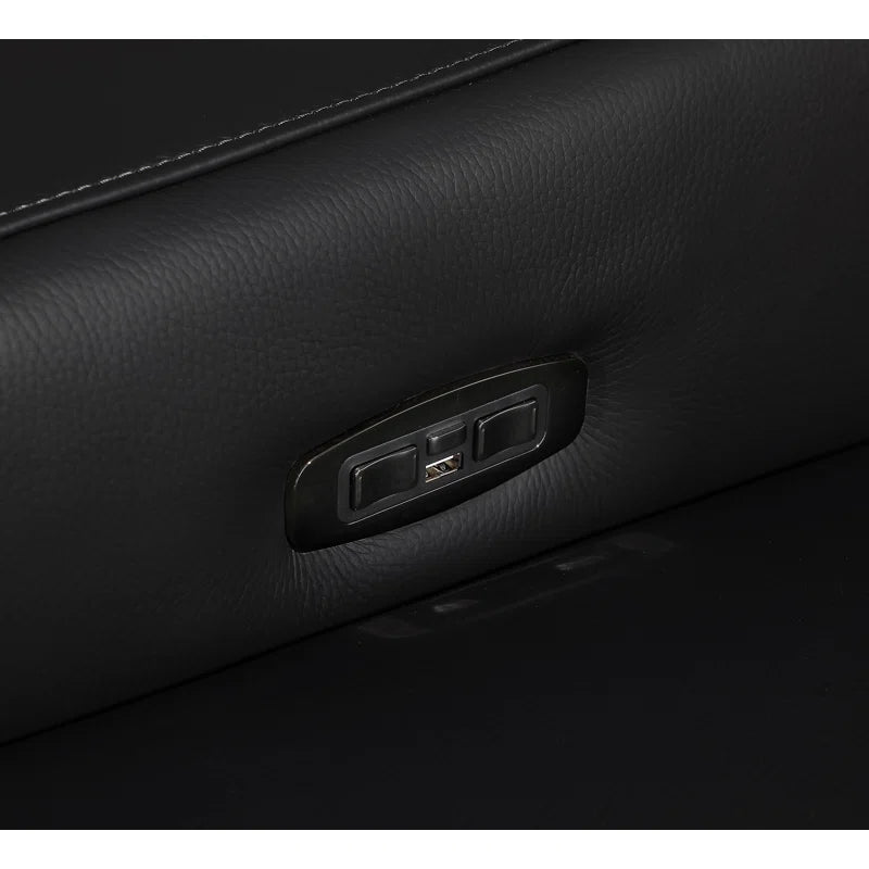 L-Shape Sectional Sofa: 7 - Piece Top Italian Grain Leather Power Reclining Sectional(Black Genuine Leather)