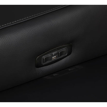 L-Shape Sectional Sofa: 7 - Piece Top Italian Grain Leather Power Reclining Sectional(Black Genuine Leather)