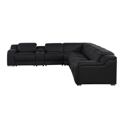 L-Shape Sectional Sofa: 7 - Piece Top Italian Grain Leather Power Reclining Sectional(Black Genuine Leather)