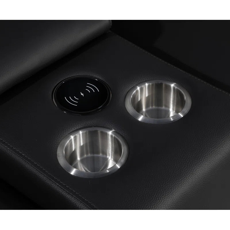 L-Shape Sectional Sofa: 7 - Piece Top Italian Grain Leather Power Reclining Sectional(Black Genuine Leather)