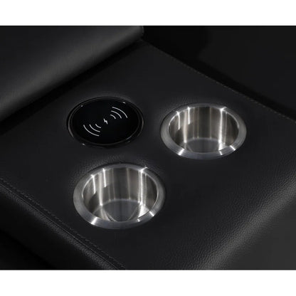 L-Shape Sectional Sofa: 7 - Piece Top Italian Grain Leather Power Reclining Sectional(Black Genuine Leather)