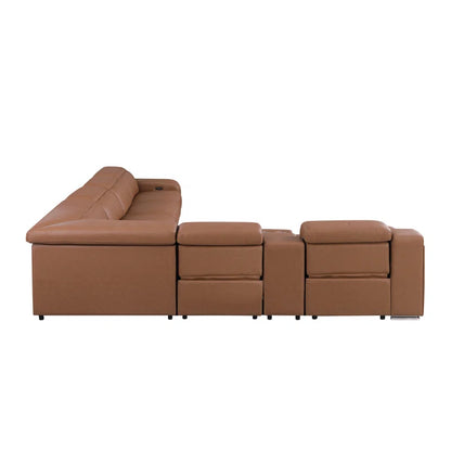 L-Shape Sectional Sofa: 7 - Piece Top Italian Grain Leather Power Reclining Sectional(Cognac Genuine Leather)