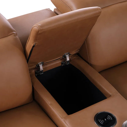 L-Shape Sectional Sofa: 7 - Piece Top Italian Grain Leather Power Reclining Sectional(Cognac Genuine Leather)