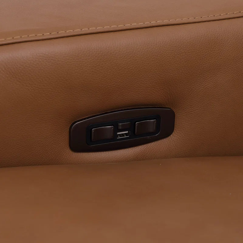 L-Shape Sectional Sofa: 7 - Piece Top Italian Grain Leather Power Reclining Sectional(Cognac Genuine Leather)