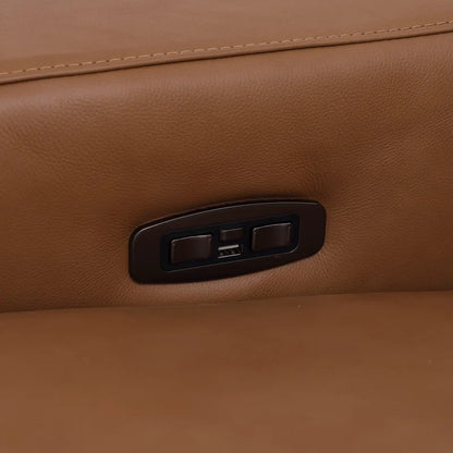 L-Shape Sectional Sofa: 7 - Piece Top Italian Grain Leather Power Reclining Sectional(Cognac Genuine Leather)