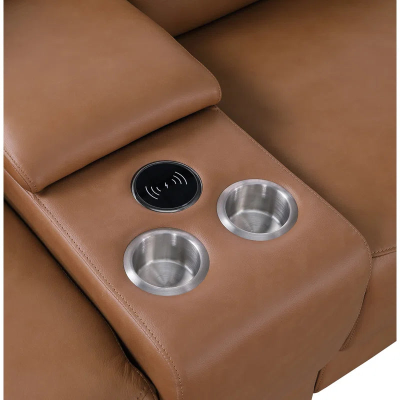 L-Shape Sectional Sofa: 7 - Piece Top Italian Grain Leather Power Reclining Sectional(Cognac Genuine Leather)